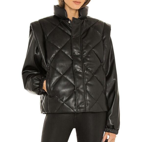 pistola Jackets & Blazers - Pistola Callista Long Sleeve Puffer Jacket Vest Black Faux Leather Medium NWT